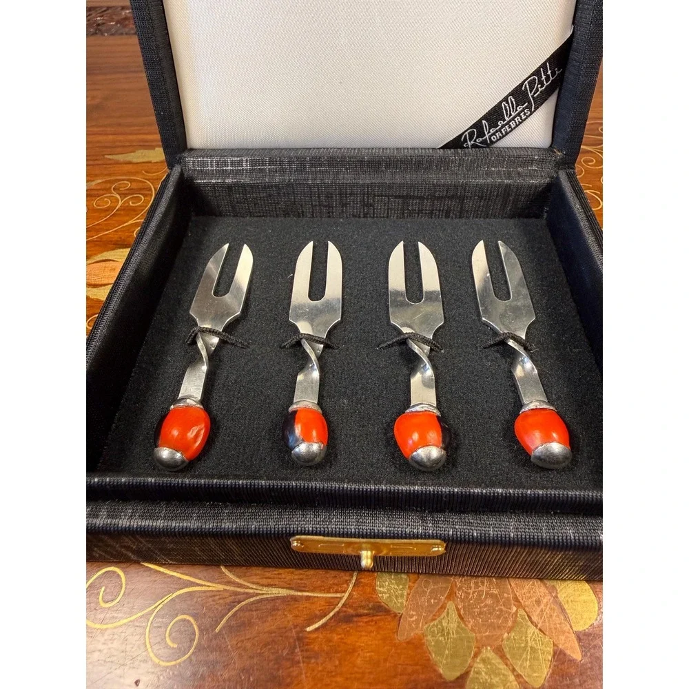 Vintage Rafaella Pitti Huayruro Seed Cocktail Forks Set w/ Box Bolivia